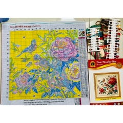 Tranh thêu kín Đôi chim và hoa 3011, kích thước 50*50 cm