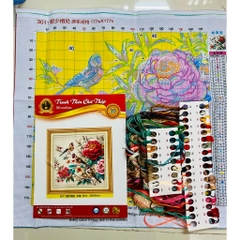 Tranh thêu kín Đôi chim và hoa 3011, kích thước 50*50 cm