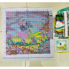 Tranh thêu kín bé gái, thêu kín 3 sợi (11CT), kích thước mỗi bức 40 x 40 cm