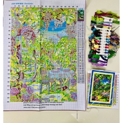 Tranh thêu kín Vườn nho 2066, kích thước 62 x 62 cm, thêu kín