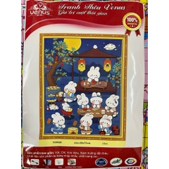 Tranh thêu kín chữ thập Thỏ mở tiệc, các loại thỏ dễ cưng