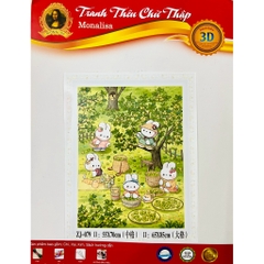 Tranh thêu kín chữ thập Thỏ mở tiệc, các loại thỏ dễ cưng