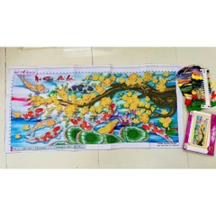 Tranh thêu chữ thập Cửu ngư cành mai vàng LV3468, kích thước 124 x 58 cm