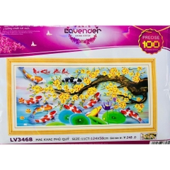 Tranh thêu chữ thập Cửu ngư cành mai vàng LV3468, kích thước 124 x 58 cm