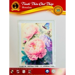 Tranh thêu kín Mẫu đơn hồng A632, kích thước 55 x 75 cm