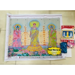 Tranh thêu kín tam thế Phật VS8037, kích thước 105 x 80 cm