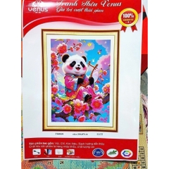 Tranh thêu kín Gấu trúc 12 tháng, kích thước mỗi bức 50 x 67 cm, tranh này vải nâu