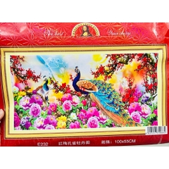 Tranh thêu kín Đôi công phu thê E232, kích thước 100x 55 cm