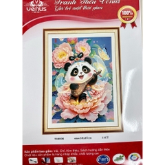 Tranh thêu kín Gấu trúc 12 tháng, kích thước mỗi bức 50 x 67 cm, tranh này vải nâu