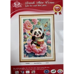 Tranh thêu kín Gấu trúc 12 tháng, kích thước mỗi bức 50 x 67 cm, tranh này vải nâu