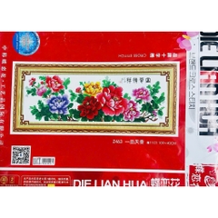 Tranh thêu Hoa mẫu đơn z463, kích thước 109 x 40 cm