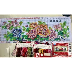 Tranh thêu Hoa mẫu đơn z463, kích thước 109 x 40 cm