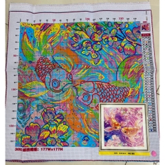 Tranh thêu kín Song ngư mẫu đơn (2 con cá), kích thước 50 x 90 cm