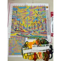 Tranh thêu kín Phong cảnh khu rừng vàng VS9083, kích thước 50 x 50 cm