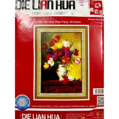 Tranh thêu bình hoa thước dược a1186, kích thước 46 x 64 cm