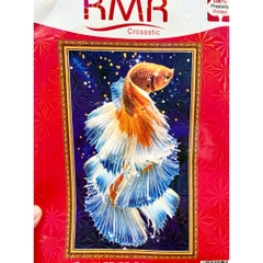 Tranh thêu kín Song ngư mẫu đơn (2 con cá), kích thước 50 x 90 cm