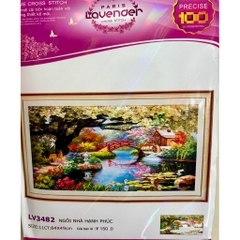 Tranh thêu chữ thập Phong cảnh ngôi nhà hạnh phúc LV3482, kích thước 84 x 49 cm