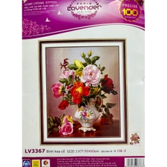 Tranh thêu Bình hoa hồng LV3367, kích thước 50 x 60 cm