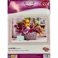Tranh thêu chữ thập Giỏ hoa LV3189, kích thước 57 x 43 cm