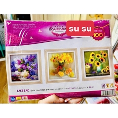 Tranh thêu Bộ ba bình hoa phú quý 223147, LV3141, LV3138