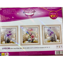 Tranh thêu Bộ ba bình hoa phú quý 223147, LV3141, LV3138