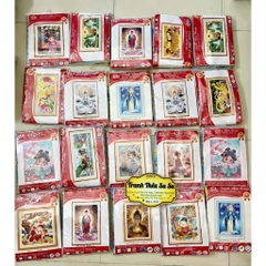 Tranh thêu chữ thập Quan âm ngồi tòa sen AL53367, kích thước 52 x 73 cm, thêu 3D