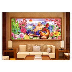 Tranh thêu chữ thập phật di lặc thêu kín EZ001, kích thước 100x 55 cm