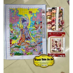Tranh thêu kín chữ thập Cô gái nhỏ bên sen vs8872, kích thước 50 x 68 cm