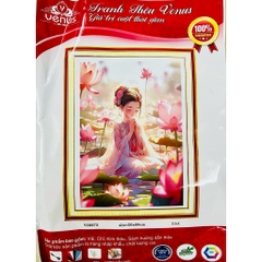 Tranh thêu kín chữ thập Cô gái nhỏ bên sen vs8872, kích thước 50 x 68 cm