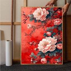 Tranh thêu kín Hoa mẫu đơn thanh khiết 6428, kích thước 50  x 68 cm