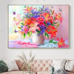 Tranh thêu kín Bình hoa A533, kích thước 72x55 cm