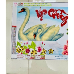 [Đã đính] Tranh đá thành phẩm Vợ chồng, kích thước 90 x 45 cm