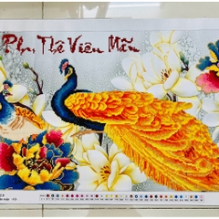 [Đã đính ] Tranh thành phẩm Phu thê viên mãn, kích thước 91 x 52 cm