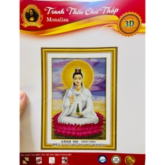 Tranh thêu kín Quan âm (thêu 3 sợi), kích thước 54x77 cm