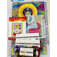 Tranh thêu kín Quan âm (thêu 3 sợi), kích thước 54x77 cm