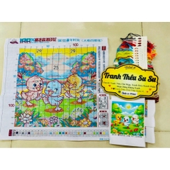 Tranh thêu kín 4 sợi vịt con đáng yêu 8K105, kích thước 50x50 cm, 9ct