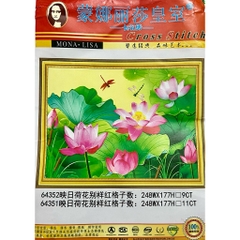 [Thêu 4 sợi] Tranh thêu kín chữ thập ao sen 64352, 9CT, kích thước 80 x 60 cm