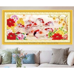 Tranh thêu kín Cửu ngư quần hội VS8142, kích thước 103 x 45 cm