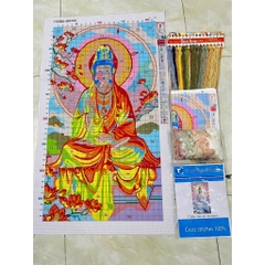 Tranh thêu kín Quan âm TT2006, kích thước 60x100 cm, 11ct thêu 3 sợi