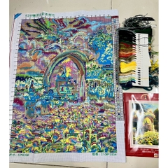 Tranh thêu kín Lâu đài hoa hướng dương E259, kích thước 60x80 cm