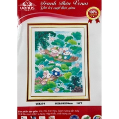 Tranh thêu kín Thỏ hái sen VS8274, kích thước 55 x 70 cm