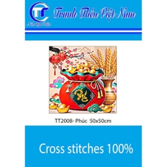Tranh thêu kín Túi tiền Phúc Lộc Thọ, kích thước 50x 50 cm