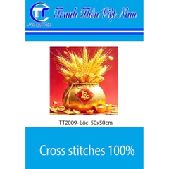 Tranh thêu kín Túi tiền Phúc Lộc Thọ, kích thước 50x 50 cm