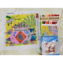 Tranh thêu kín Túi tiền Phúc Lộc Thọ, kích thước 50x 50 cm