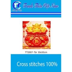 Tranh thêu kín Túi tiền Phúc Lộc Thọ, kích thước 50x 50 cm