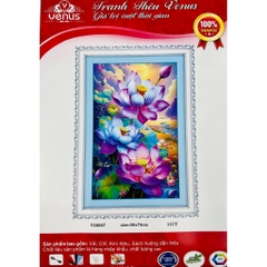 Tranh thêu kín Hoa sen tím VS8987, kích thước 50 x 74 cm