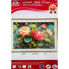 Tranh thêu kín Hoa sen tươi sắc VS8960, kích thước 50 x 80 cm