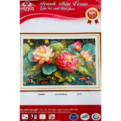 Tranh thêu kín Hoa sen tươi sắc VS8960, kích thước 50 x 80 cm
