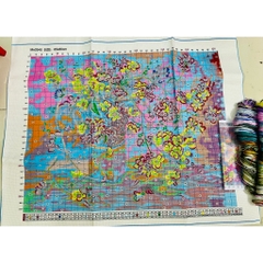 [Thêu 2 sợi] Tranh thêu kín Bình hoa MN0340, kích thước 65x80 cm