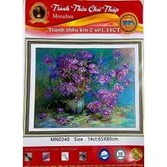 [Thêu 2 sợi] Tranh thêu kín Bình hoa MN0340, kích thước 65x80 cm